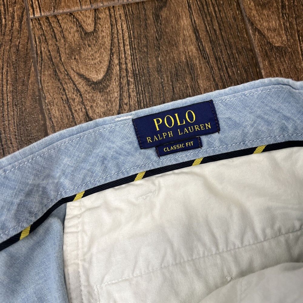 MENS POLO RALPH LAUREN BLUE‎ CHAMBRAY RIBBON TUXEDO STRIPE CHINO WALK SHORTS 50 - Picture 11 of 16